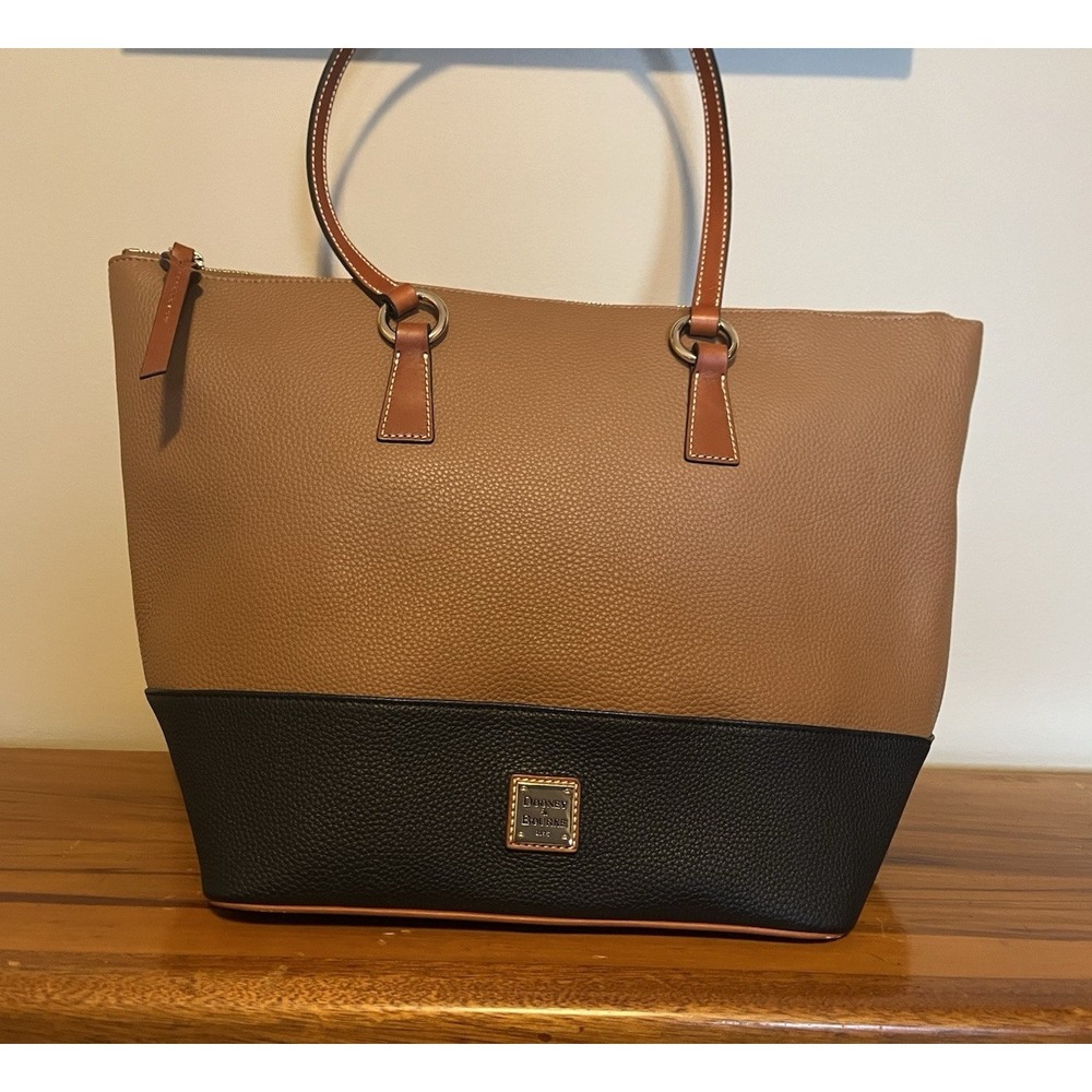 Dooney & Bourke Colorblock Pebbled Zip Tote, Brown/Black, Red Lining